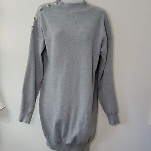 SHEIN Gray Long Sleeve Button-Accent Dress